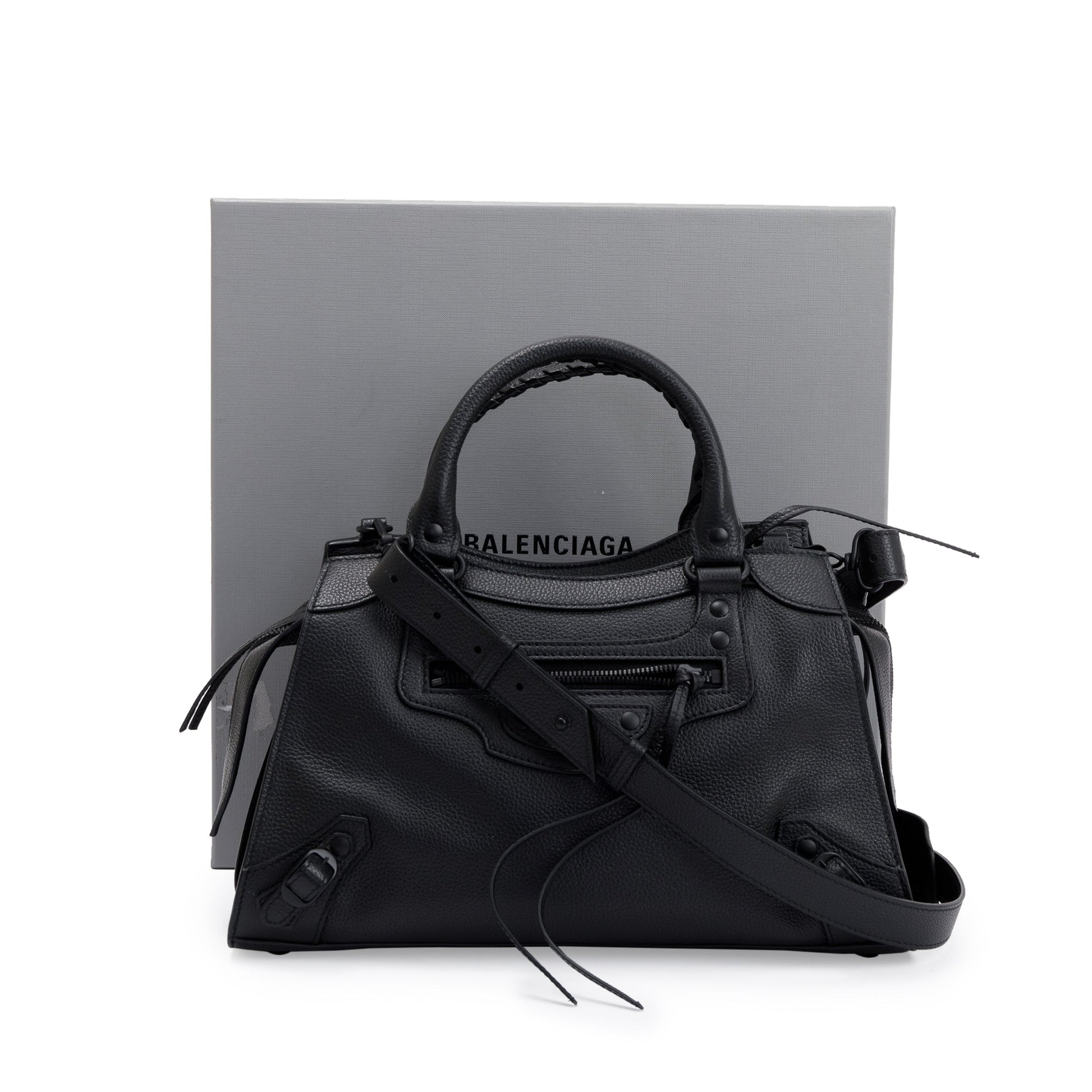 Balenciaga Calfskin Neo Classic Top Handle Bag Leather Black Travel Bag Receipt 44917