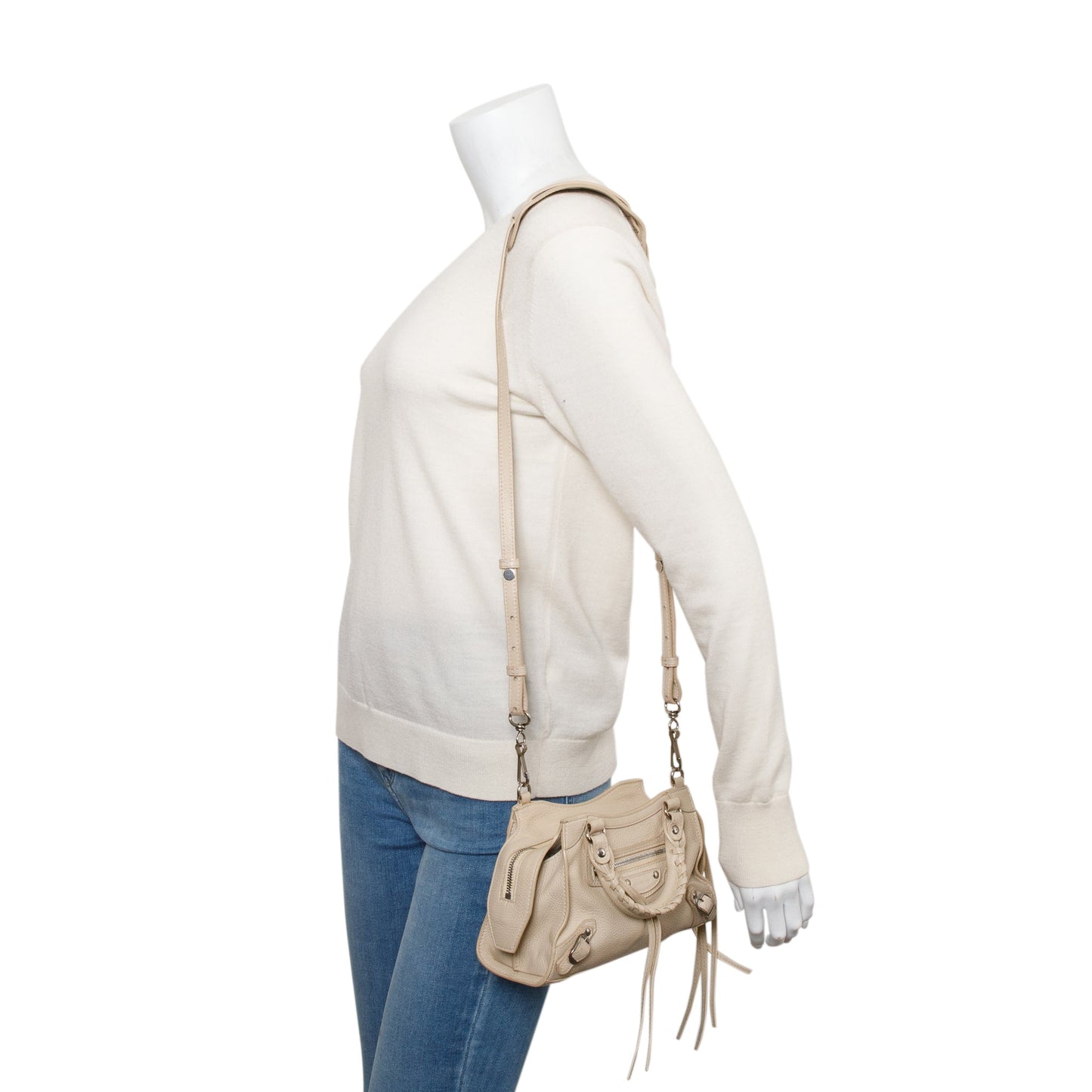 Balenciaga Calfskin Neo Classic Top Handle Bag Leather Beige Travel Bag