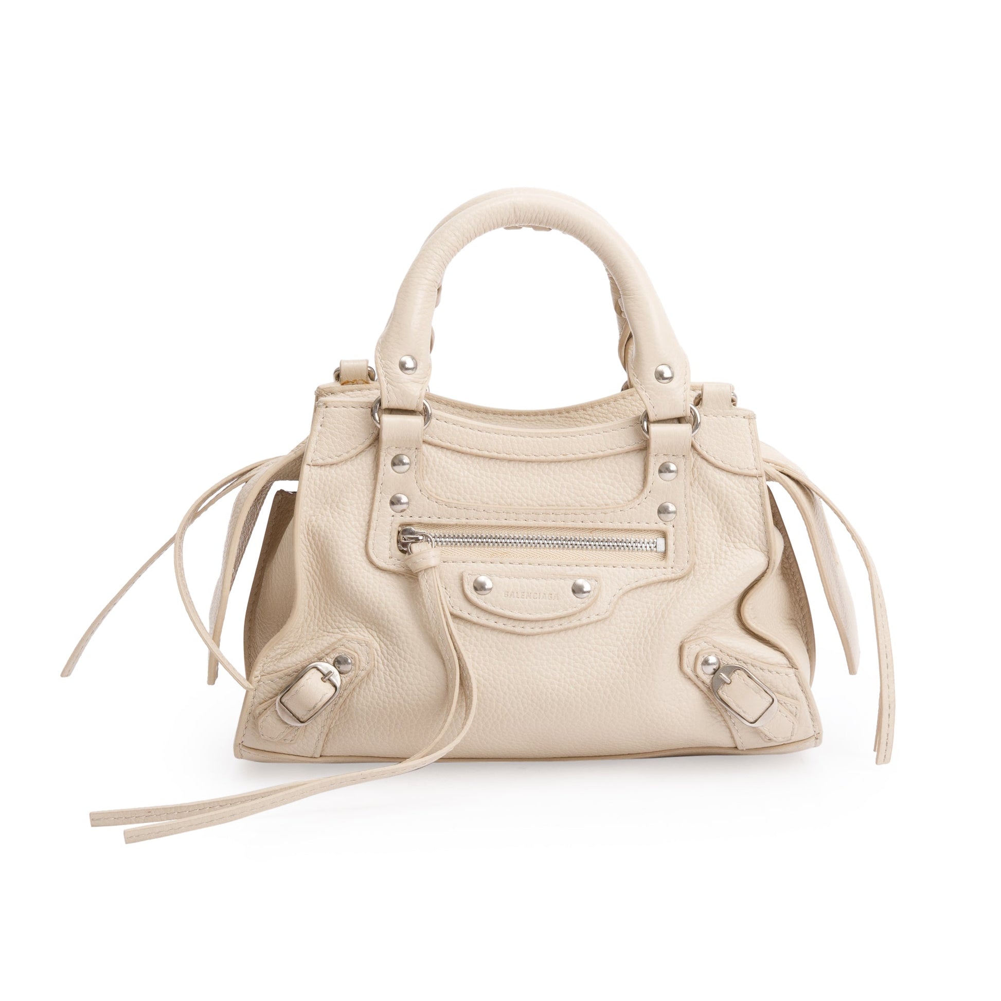 Balenciaga Calfskin Neo Classic Top Handle Bag Leather Beige Travel Bag