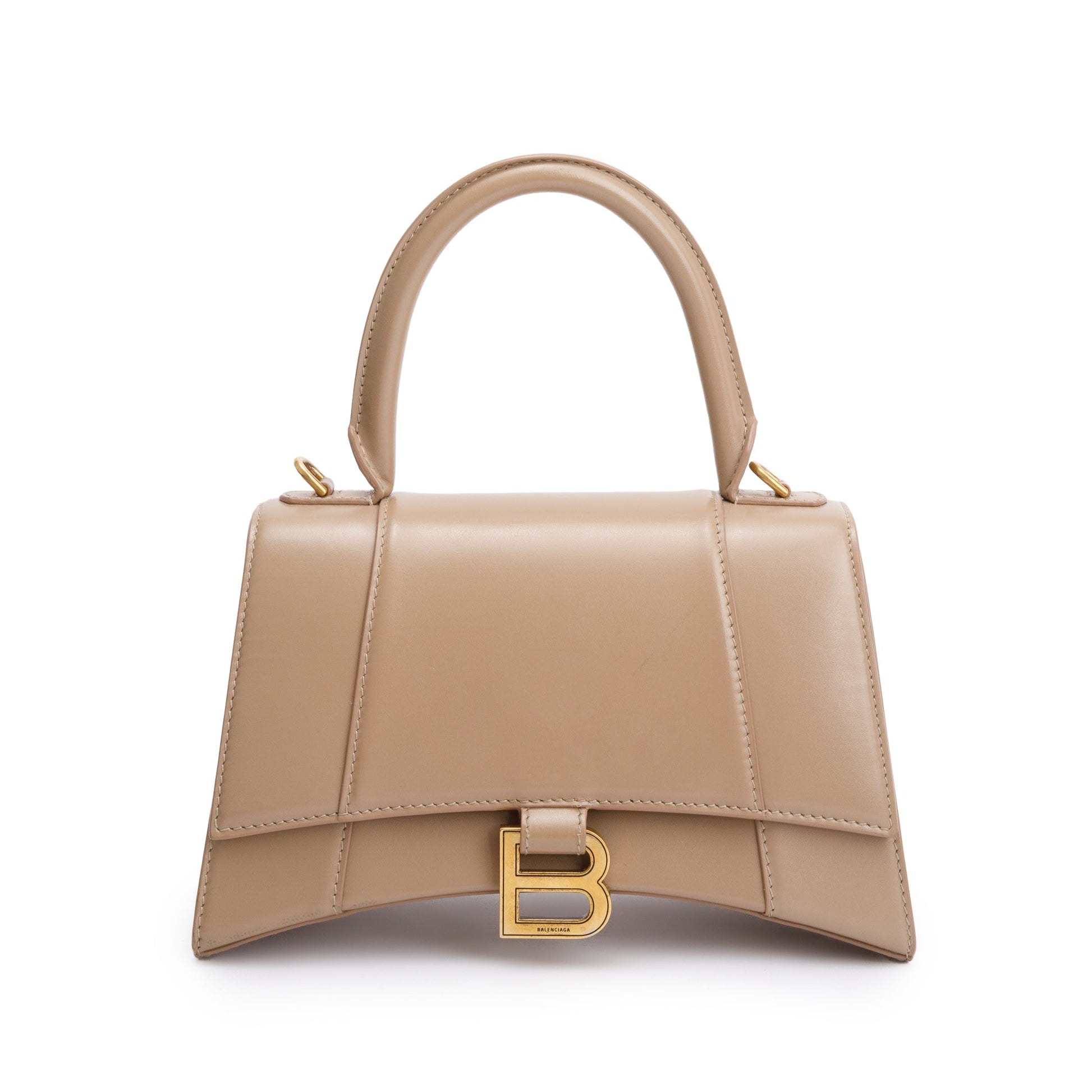 Balenciaga Hourglass Top Handle Bag Leather Beige Travel Bag