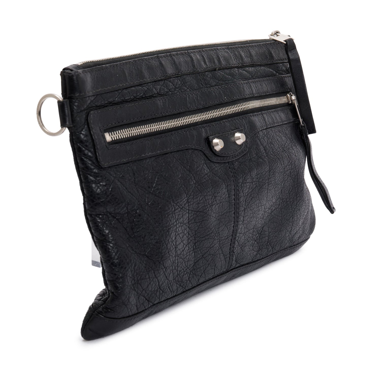 Balenciaga Agneau Arena Motocross Classic Clip Pouch Travel Leather Black Travel Bag