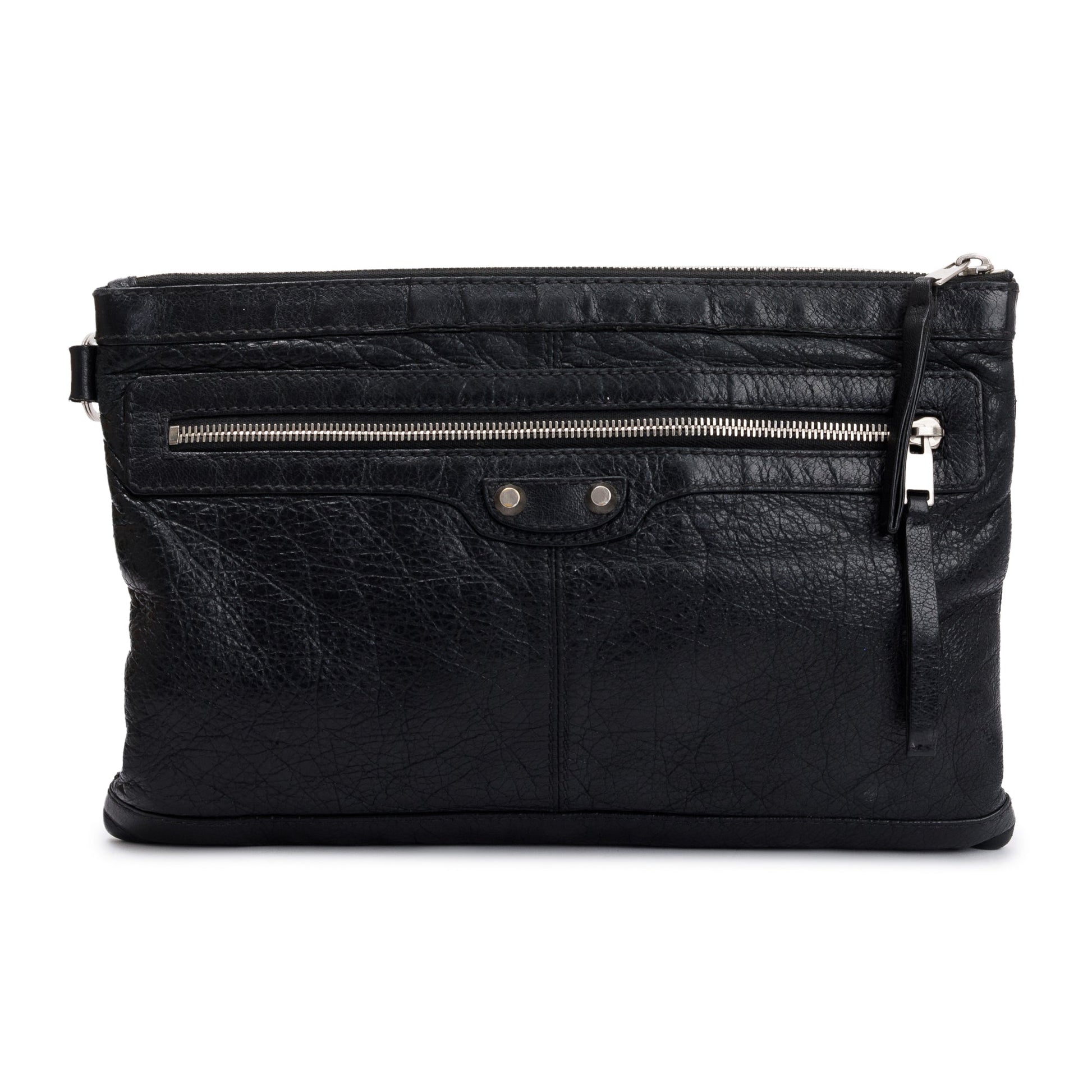 Balenciaga Agneau Arena Motocross Classic Clip Pouch Travel Leather Black Travel Bag