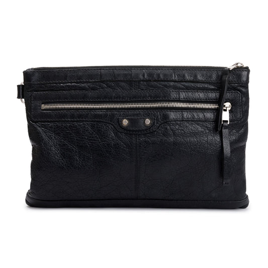 Balenciaga Agneau Arena Motocross Classic Clip Pouch Travel Leather Black Travel Bag