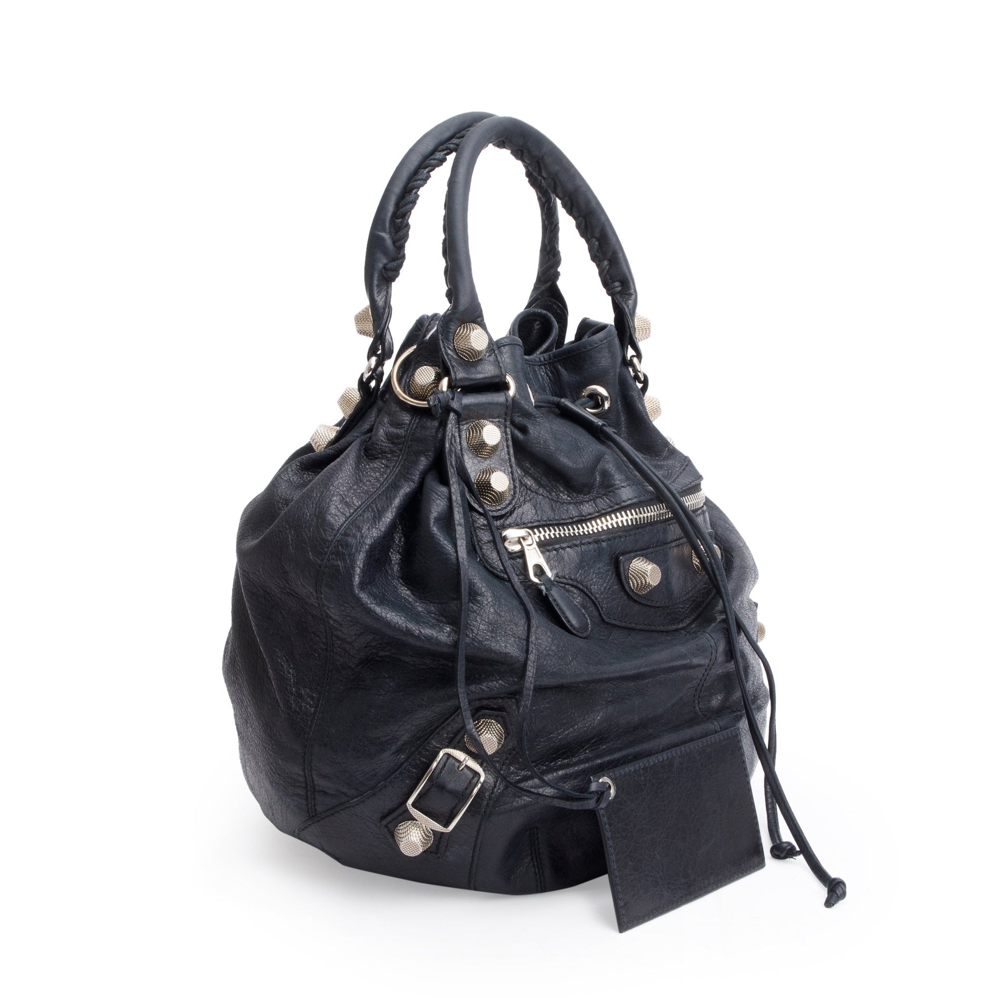 Balenciaga Agneau Motocross Giant Pom Pom Bag Leather Black Travel Bag