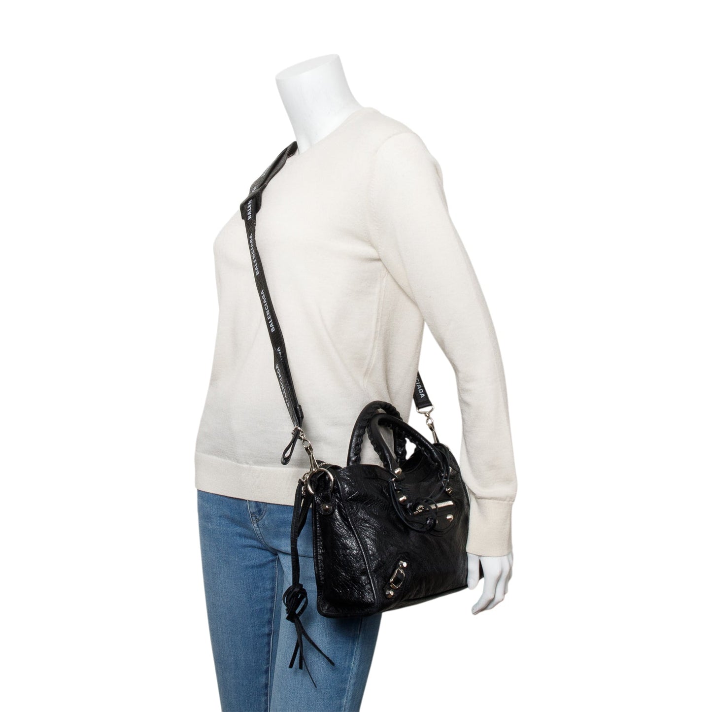 Balenciaga Agneau Logo Strap Motocross Classic City Bag Leather Black Travel Bag