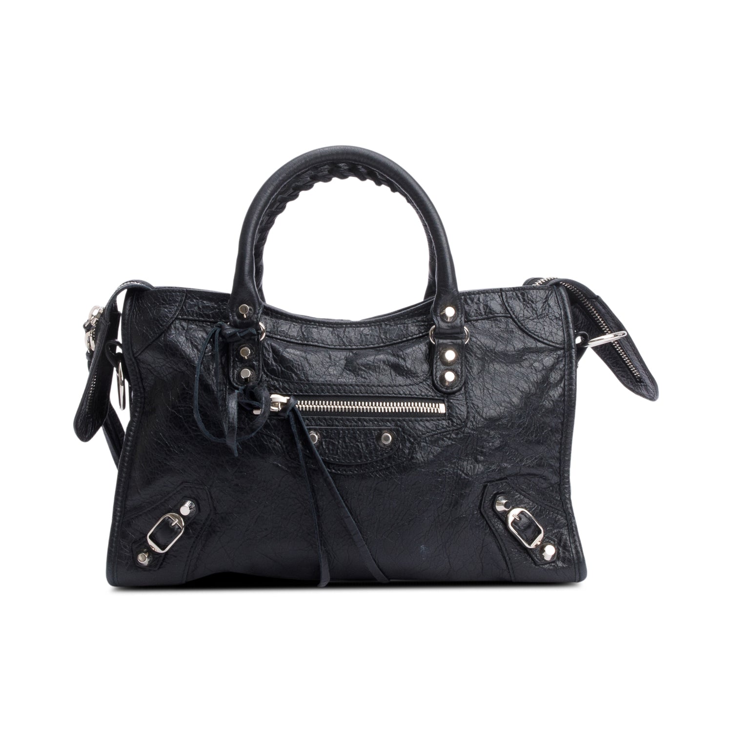 Balenciaga Agneau Logo Strap Motocross Classic City Bag Leather Black Travel Bag