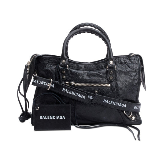 Balenciaga Agneau Logo Strap Motocross Classic City Bag Leather Black Travel Bag