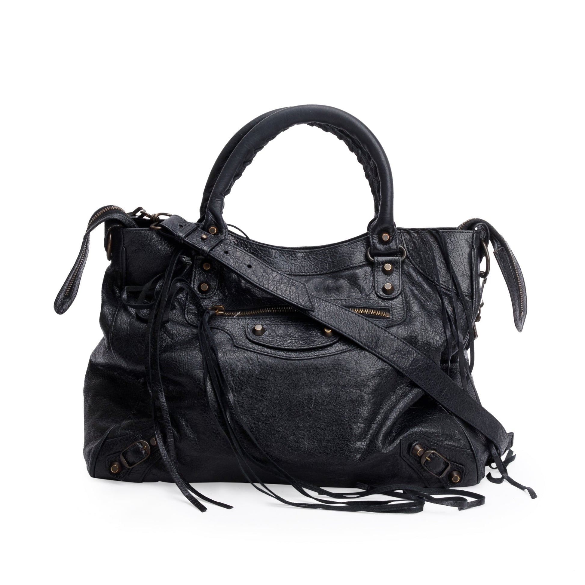Balenciaga Agneu Motocross Classic City Velo Bag Leather Black Travel Bag