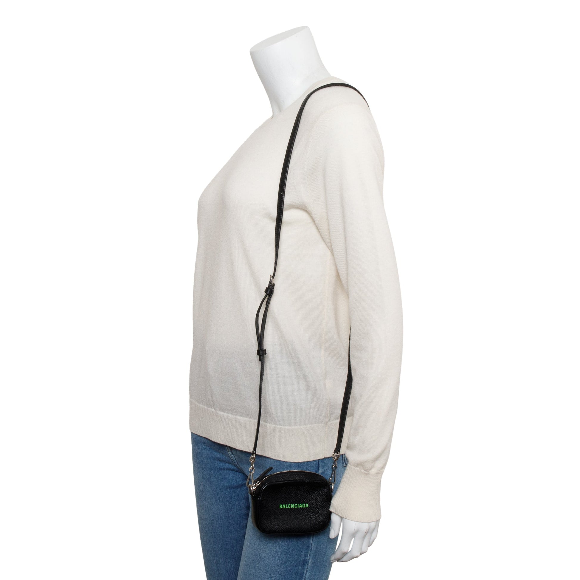 Balenciaga Calfskin Logo Cash Crossbody Leather Black Crossbody Bag