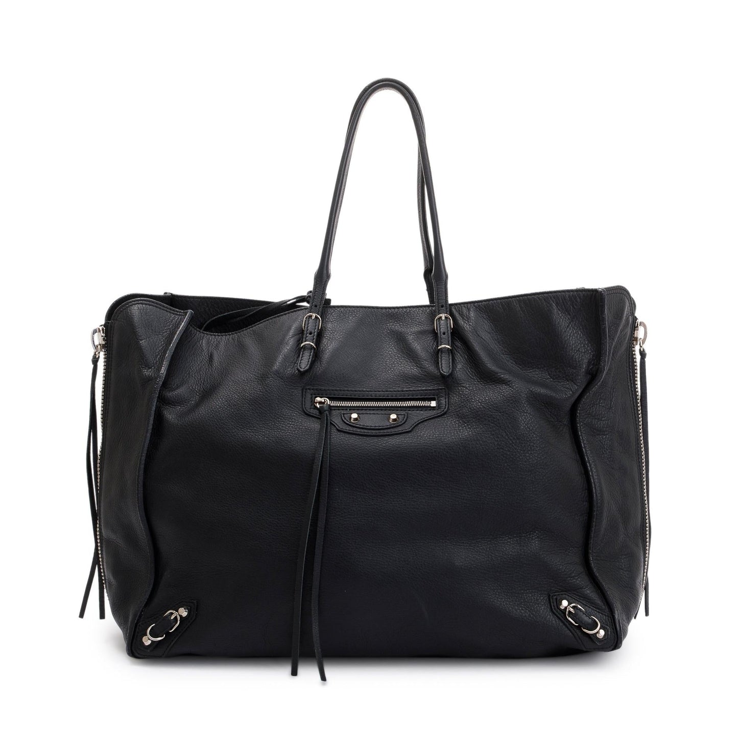 Balenciaga Calfskin Papier Zip Around Tote Leather Black Tote Bag