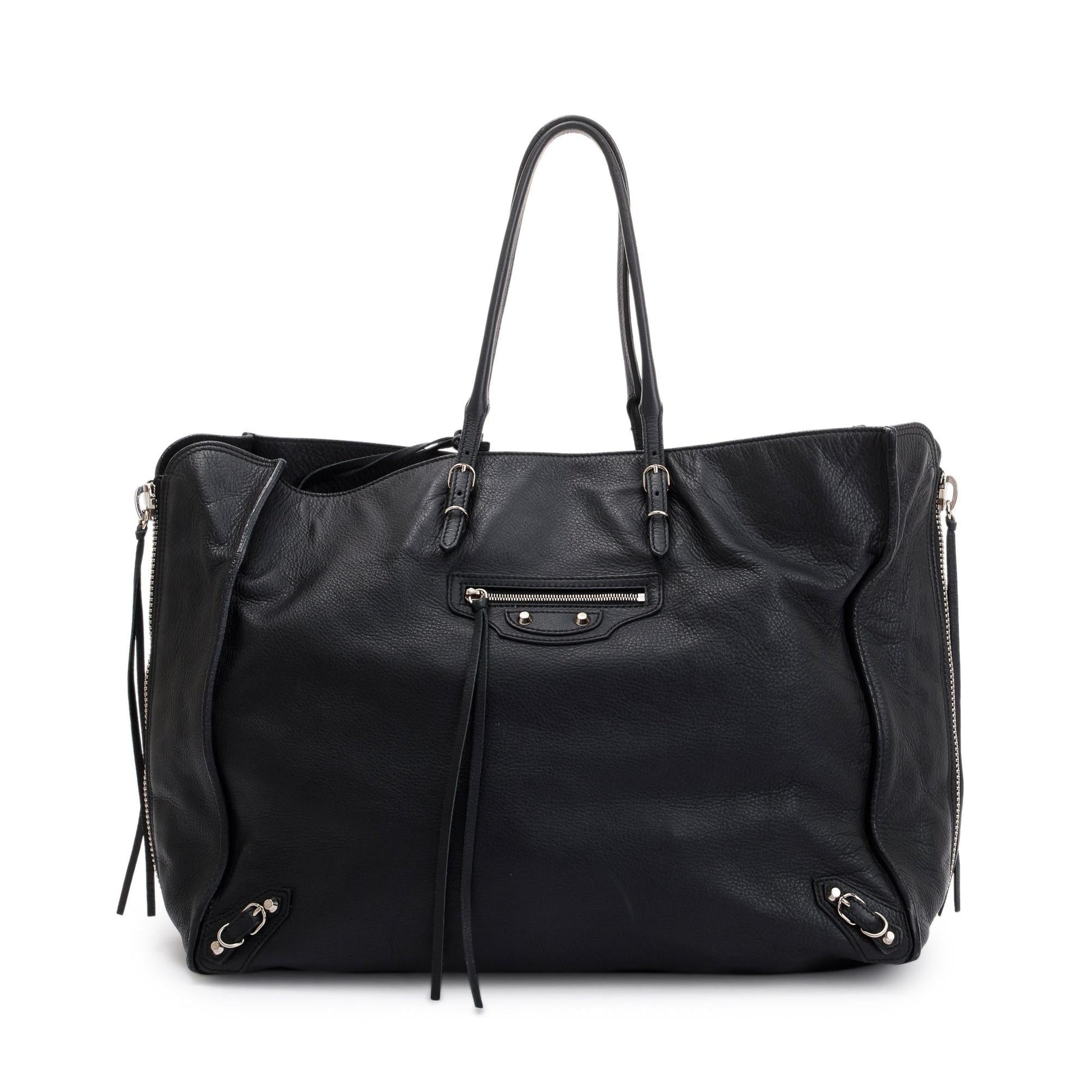Balenciaga Calfskin Papier Zip Around Tote Leather Black Tote Bag
