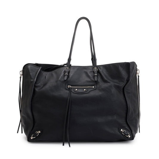 Balenciaga Calfskin Papier Zip Around Tote Leather Black Tote Bag