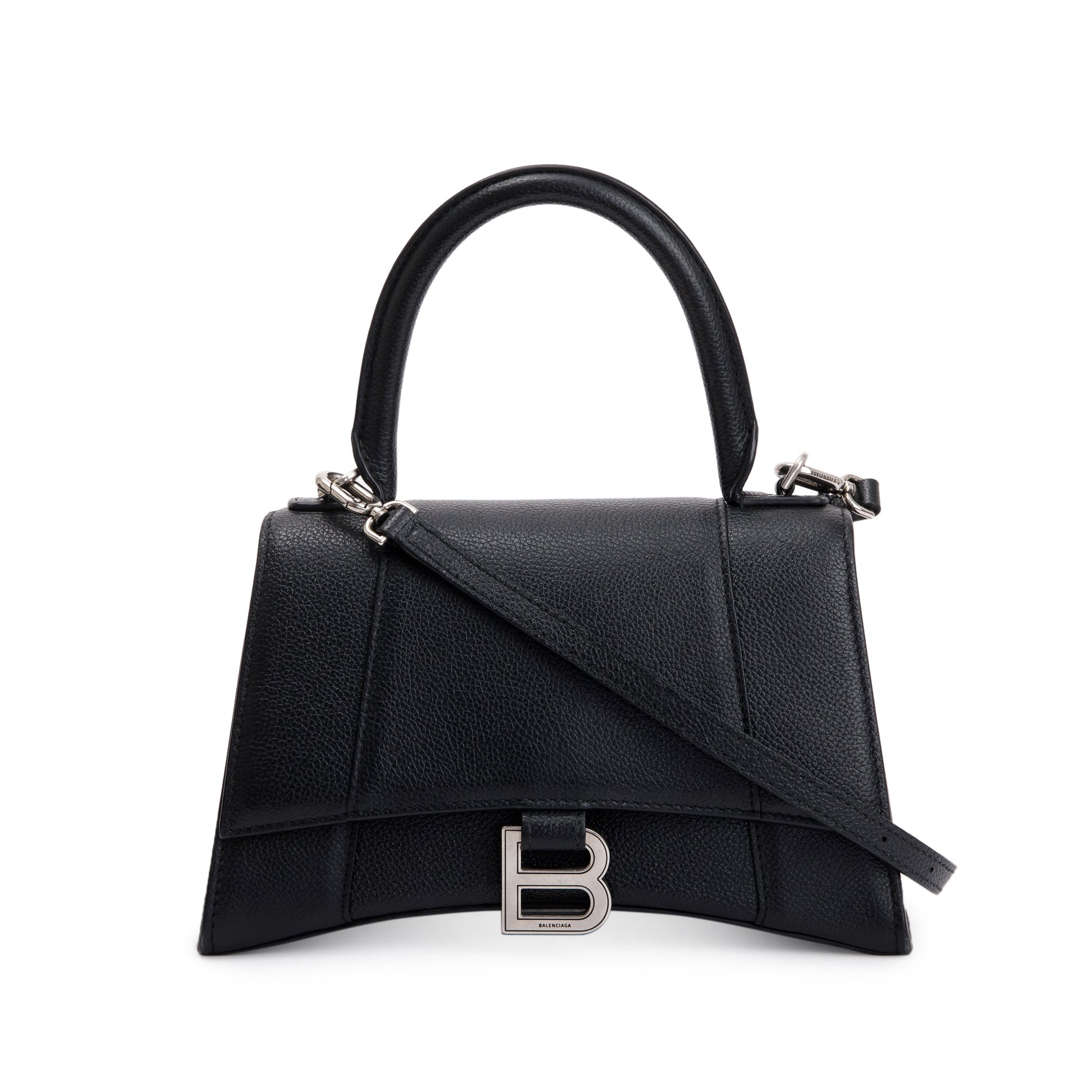 Balenciaga Calfskin Hourglass Top Handle Bag Leather Black Travel Bag