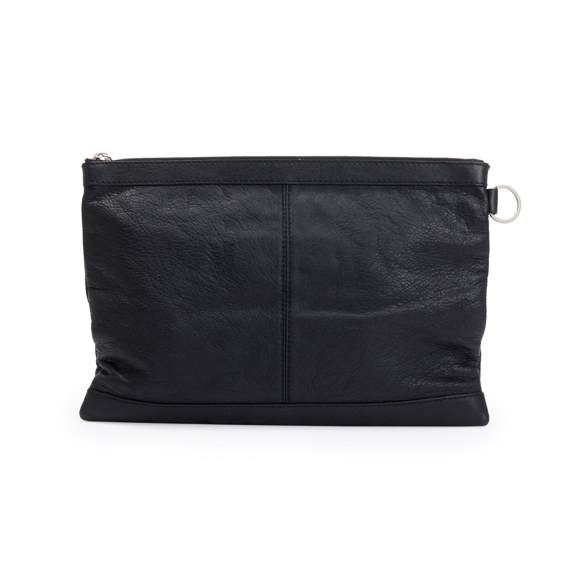 Balenciaga Calfskin Motocross Classic Clip Pouch Travel Bag Black