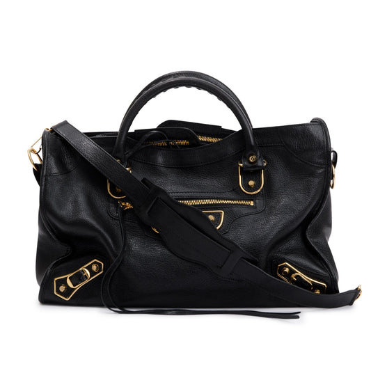 Balenciaga Chevre Metallic Edge City Bag Leather Black Travel Bag