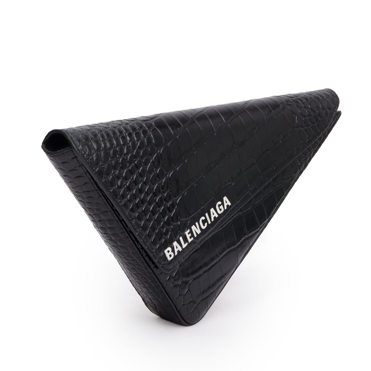 Balenciaga Croc Embossed Calfskin Triangle Clutch Leather Black Clutch Bag