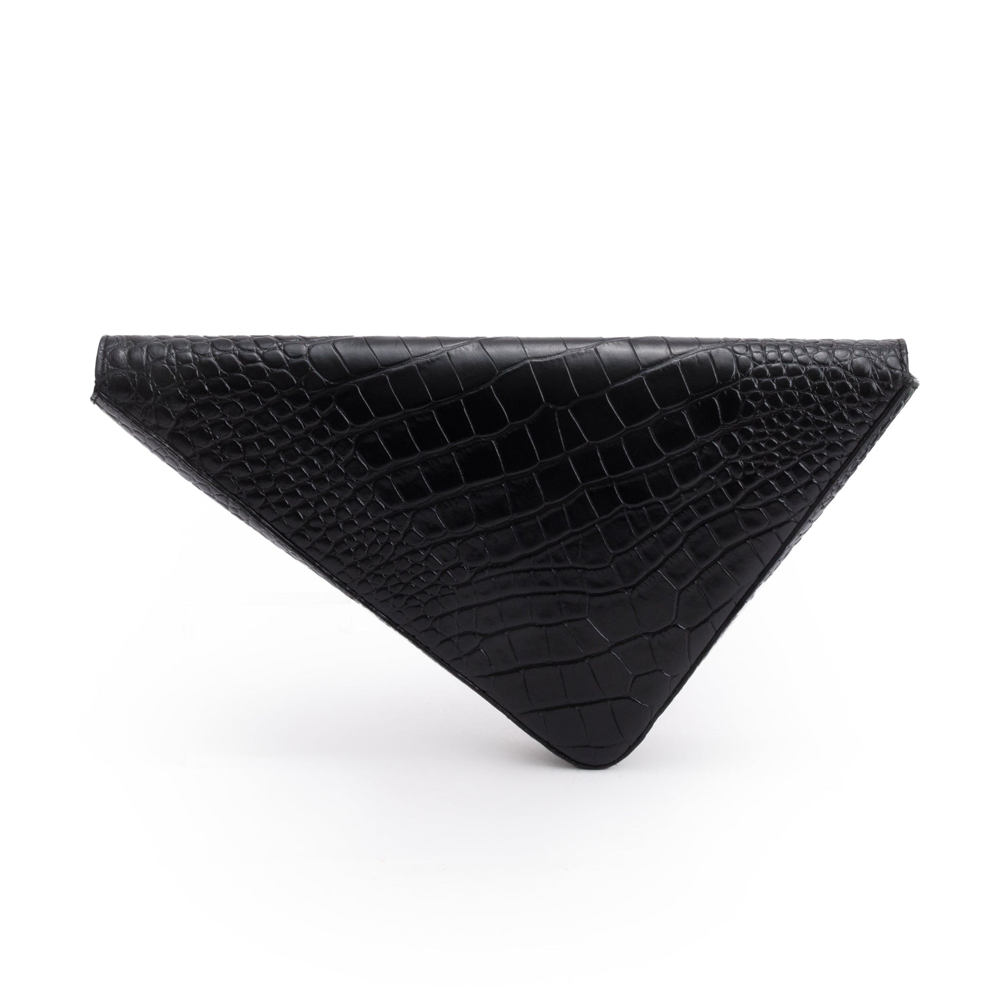 Balenciaga Croc Embossed Calfskin Triangle Clutch Leather Black Clutch Bag