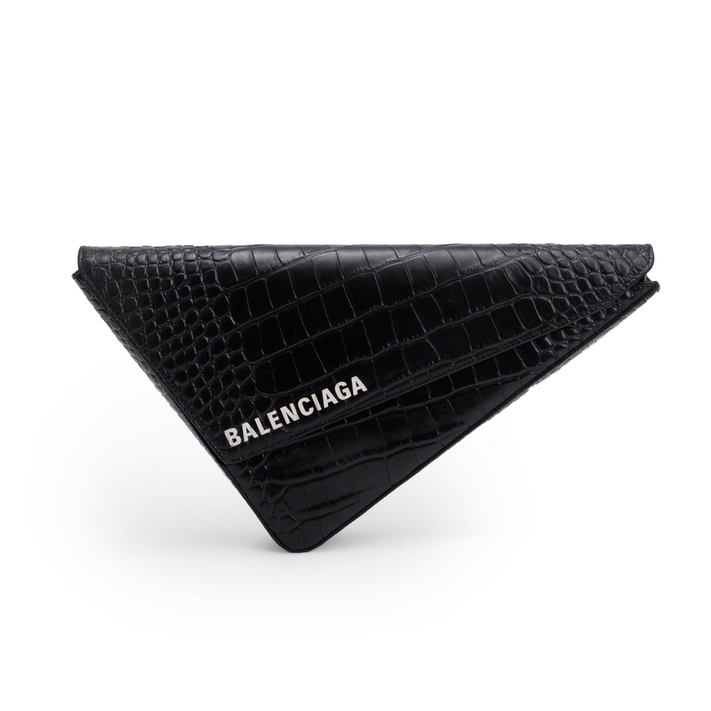 Balenciaga Croc Embossed Calfskin Triangle Clutch Leather Black Clutch Bag