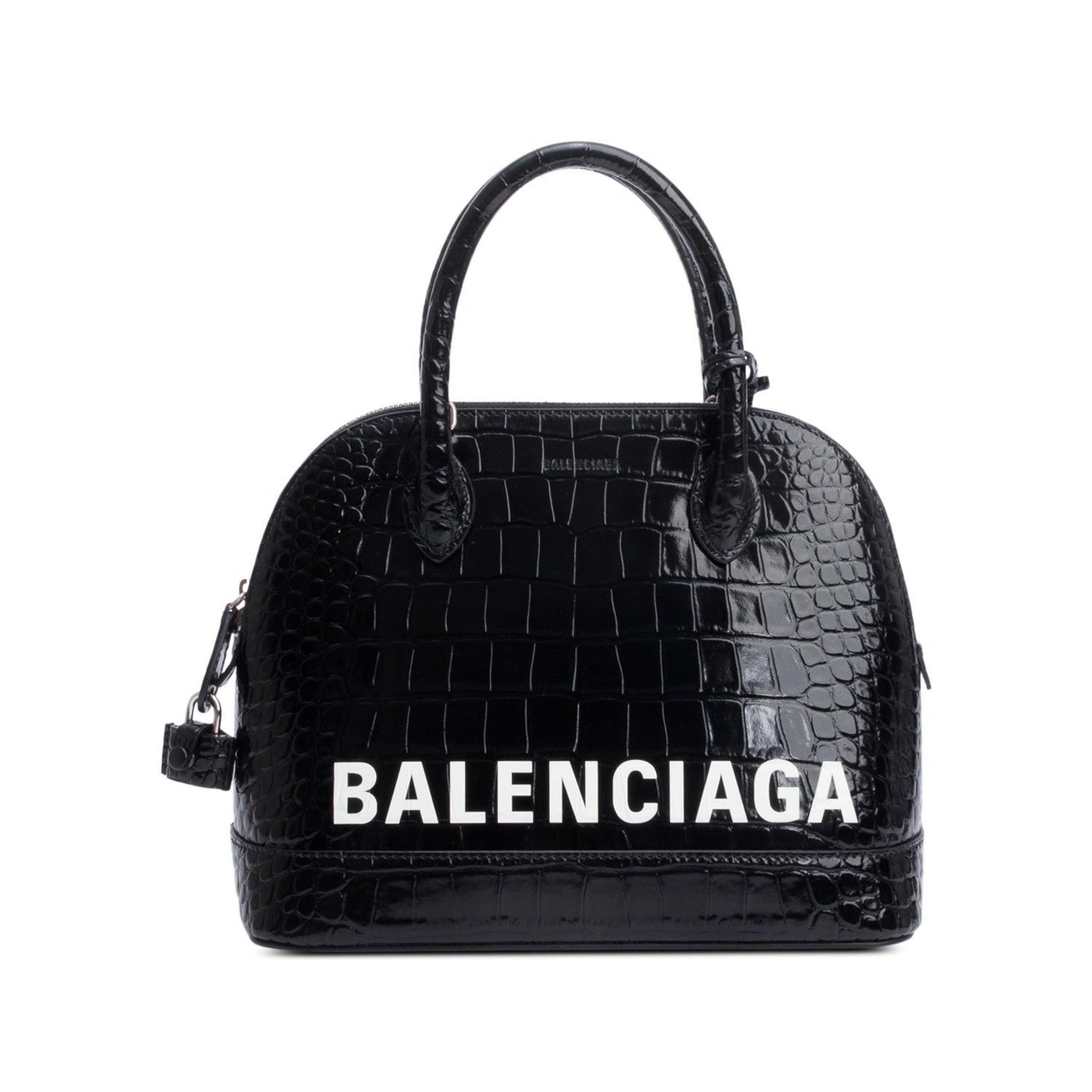 Balenciaga Croc Embossed Calfskin Ville Top Handle Bag Leather Black Travel Bag