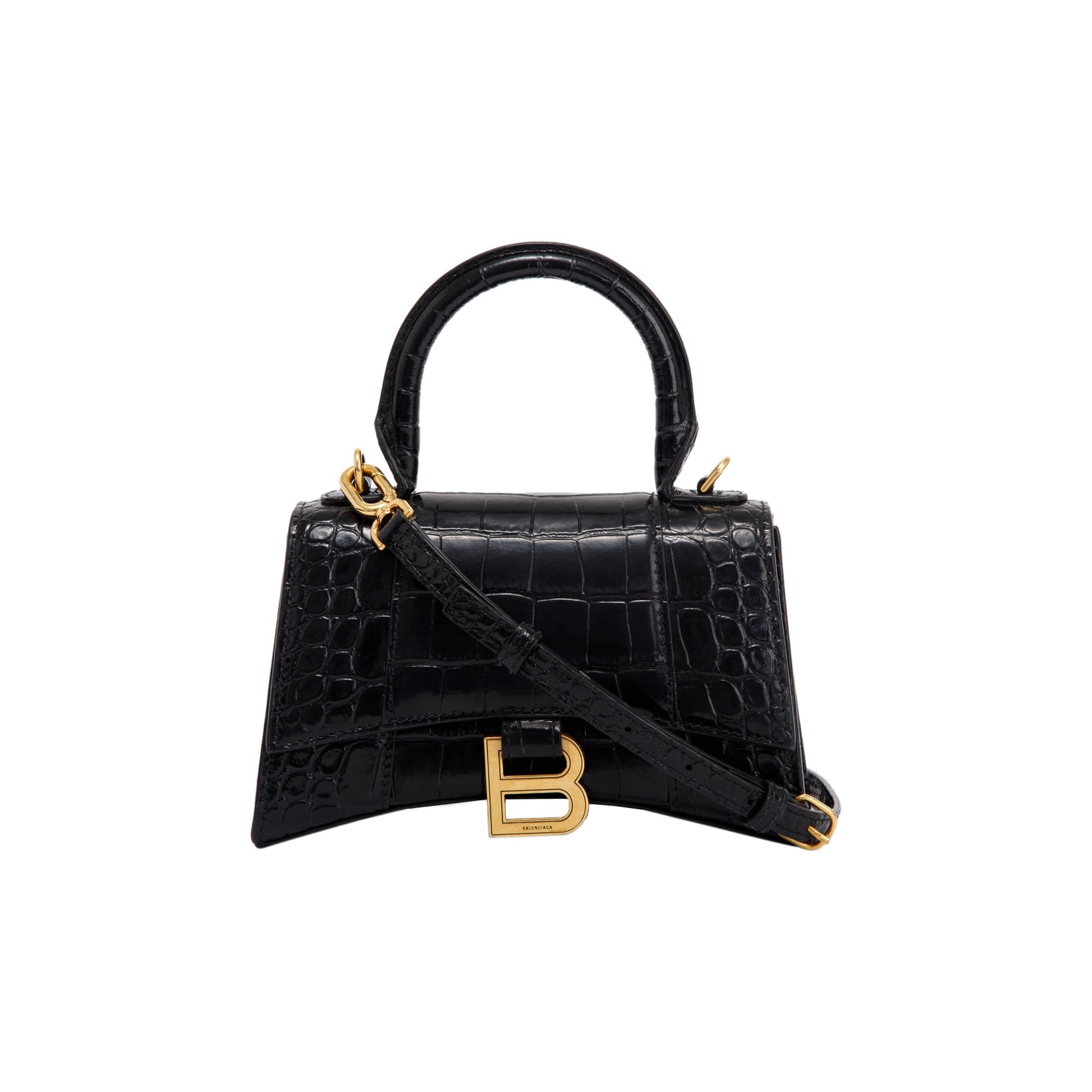Balenciaga Croc Embossed Hourglass Xs Top Handle Bag Black Travel Bag