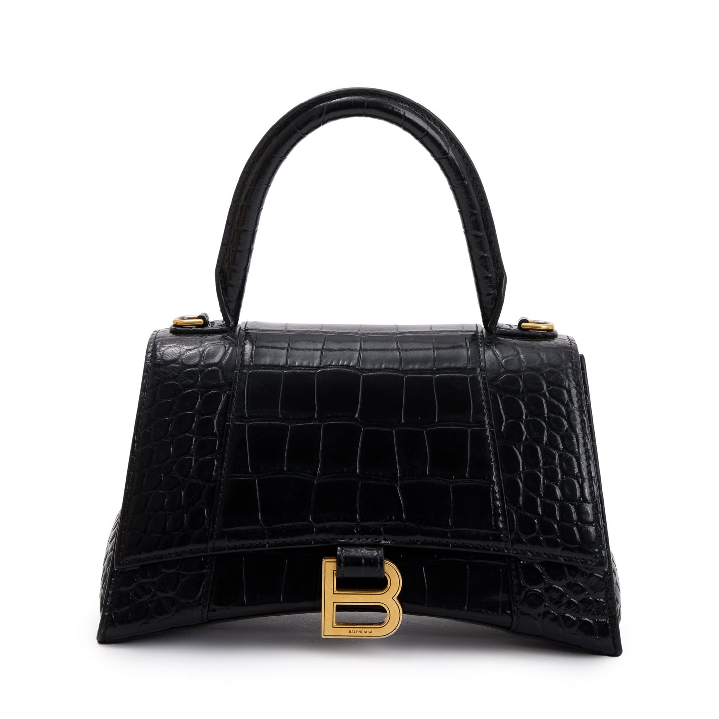 Balenciaga Croc Embossed Hourglass Top Handle Bag Leather Black Travel Bag