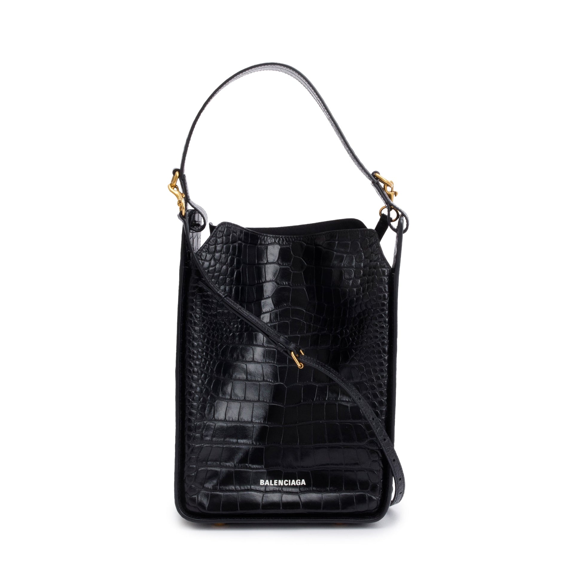 Balenciaga Croc Embossed Tool N S Tote Leather Black Tote Bag