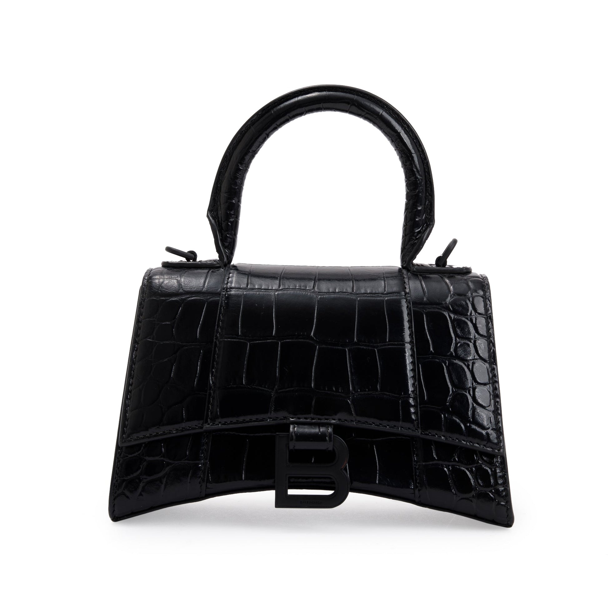 Balenciaga Croc Embossed Xs Hourglass Top Handle Bag Leather Black Travel Bag