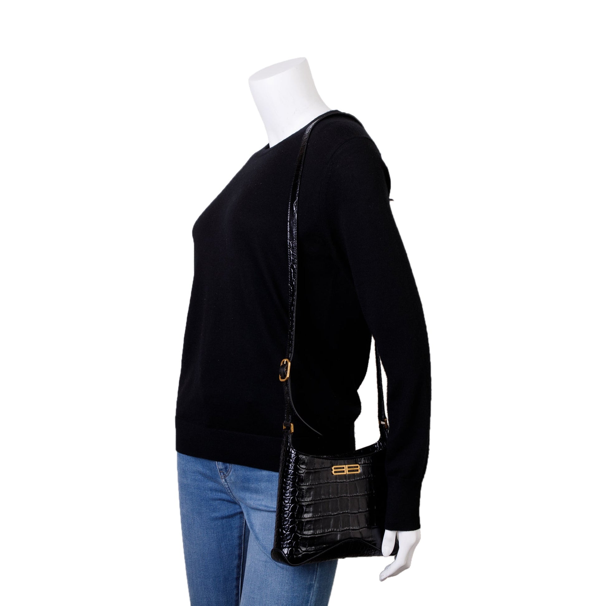 Balenciaga Croc Embossed Xx Hobo Bag Leather Black Travel Bag