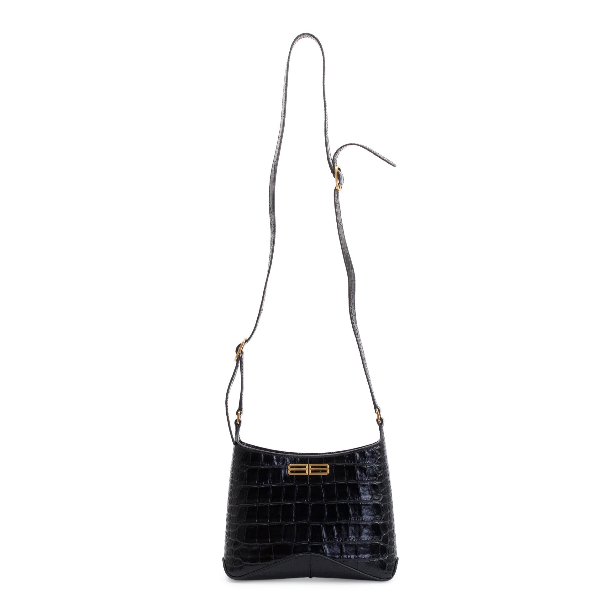 Balenciaga Croc Embossed Xx Hobo Bag Leather Black Travel Bag
