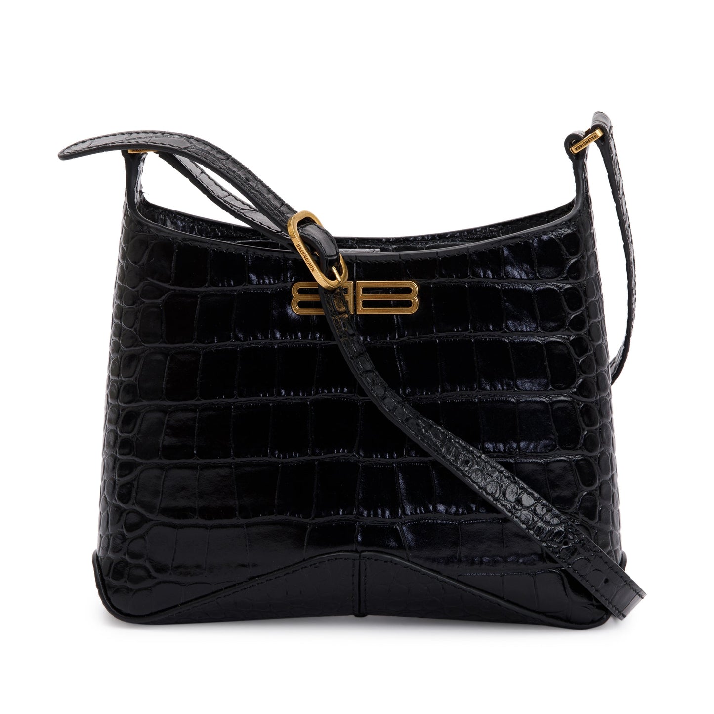 Balenciaga Croc Embossed Xx Hobo Bag Leather Black Travel Bag