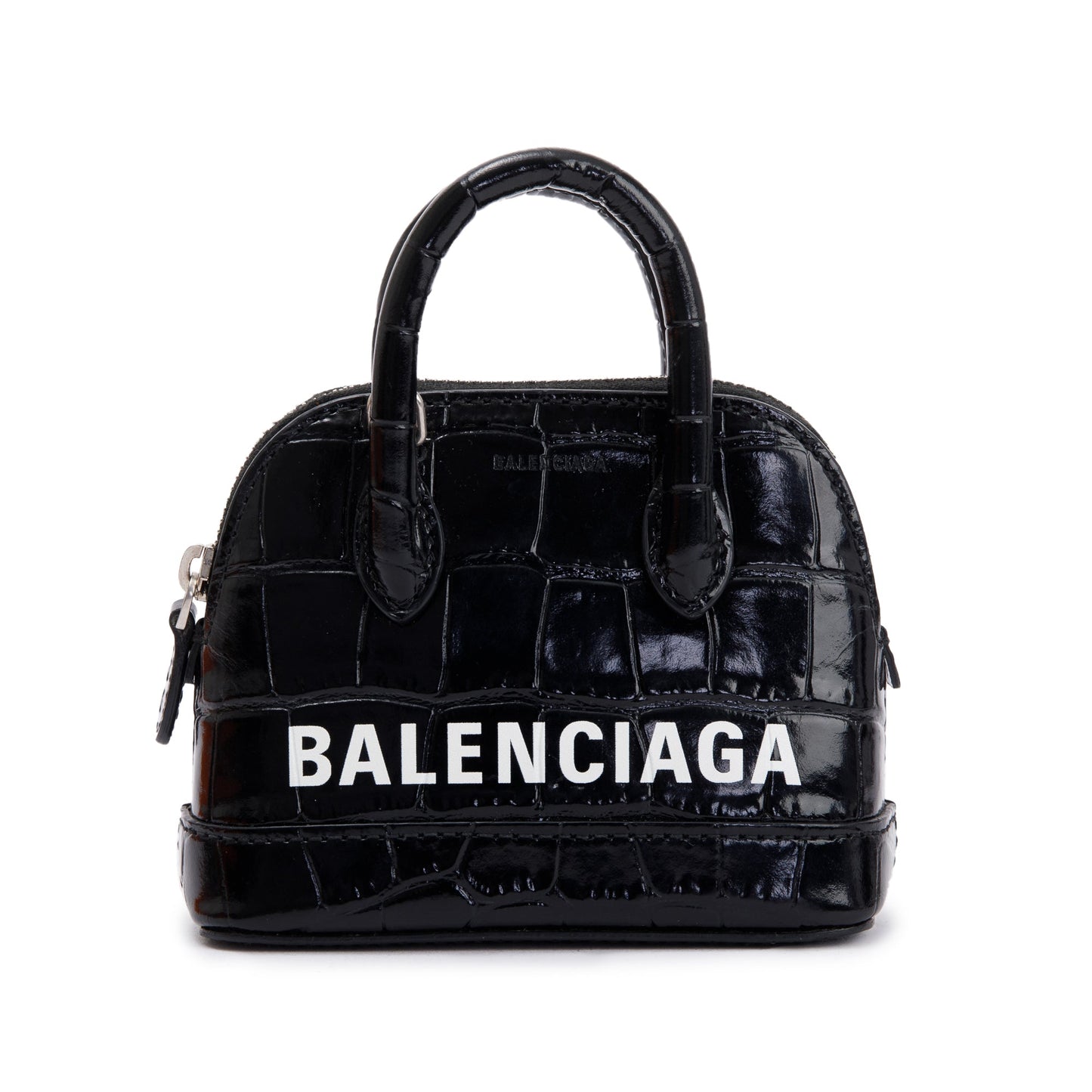 Balenciaga Crocodile Embossed Ville Top Handle Bag Black Mini Travel Bag