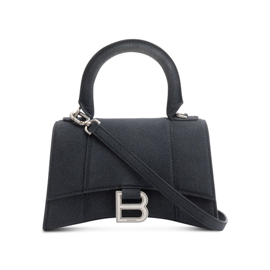 Balenciaga Glitter Xs Hourglass Top Handle Bag Satin Black Travel Bag