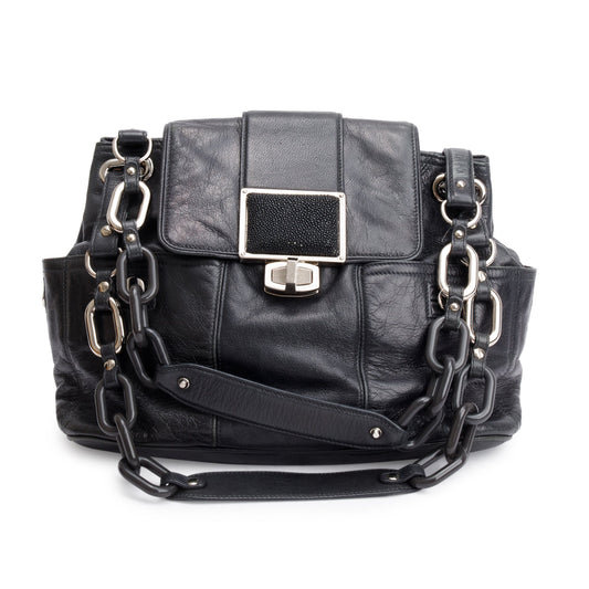 Balenciaga Goatskin Stingray Cherche Link Shoulder Bag Leather Black