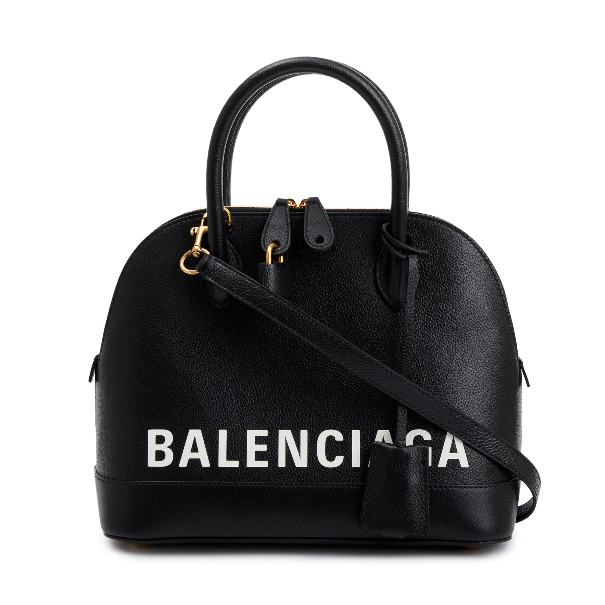 Balenciaga Grained Calfskin Ville Top Handle Bag Leather Black Travel Bag