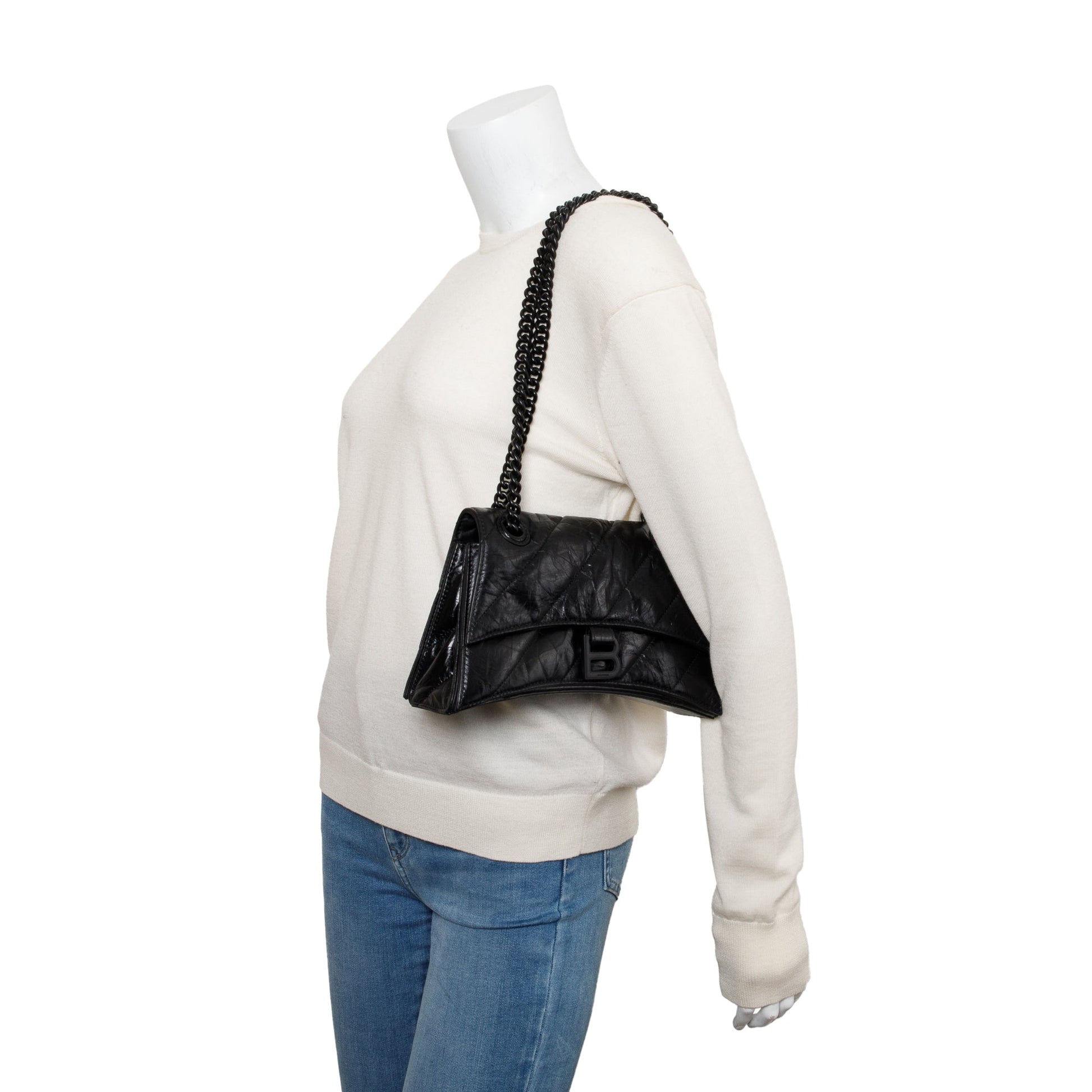 Balenciaga Crush Chain Shoulder Bag Leather Black