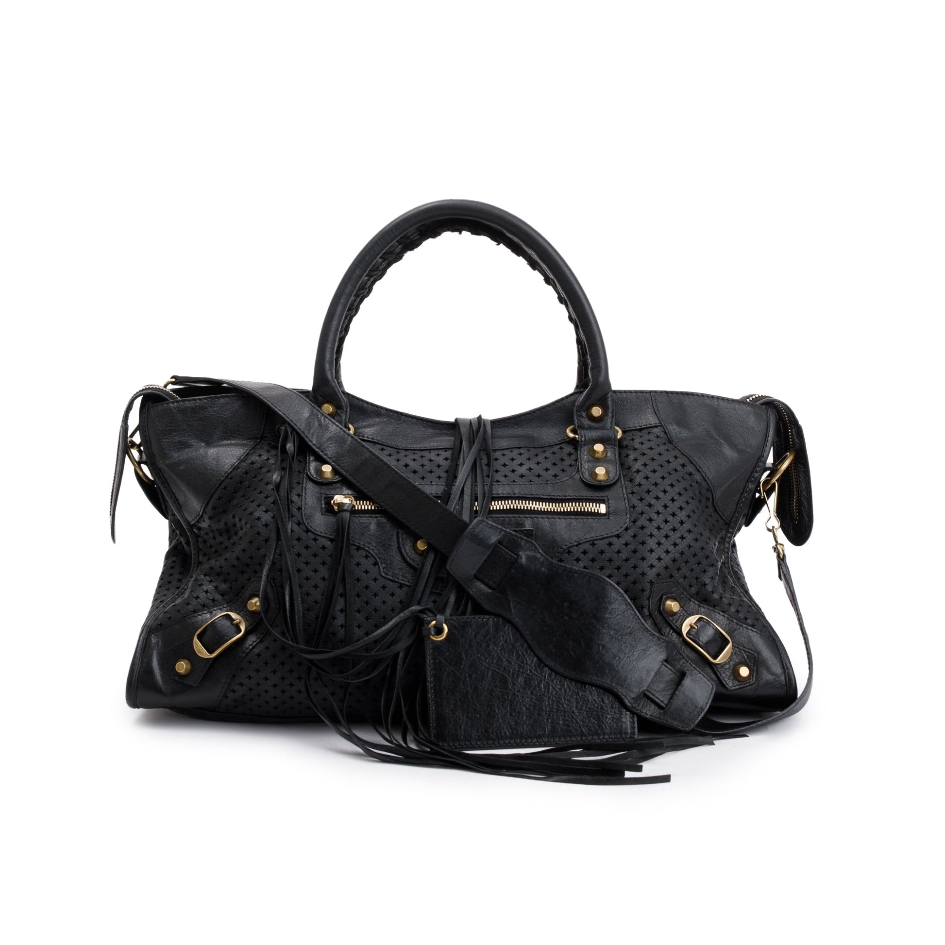 Balenciaga Perforated Arena Motocross City Bag Leather Black Travel Bag