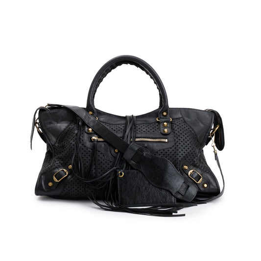 Balenciaga Perforated Arena Motocross City Bag Leather Black Travel Bag