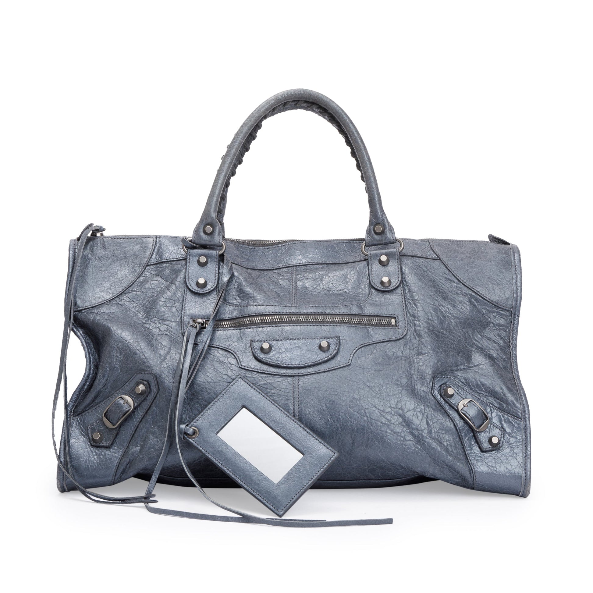 Balenciaga Agneu Motocross Classic Work Bag Leather Blue Travel Bag
