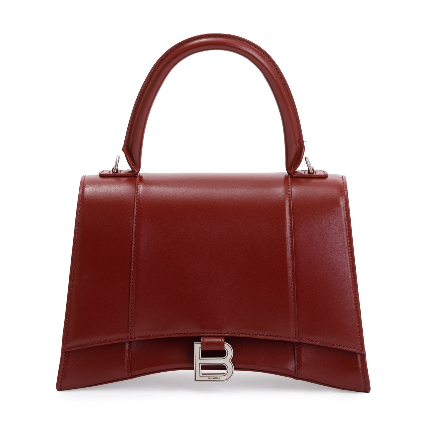 Balenciaga Burgundy Calfskin Hourglass Top Handle Bag Leather Medium Travel Bag