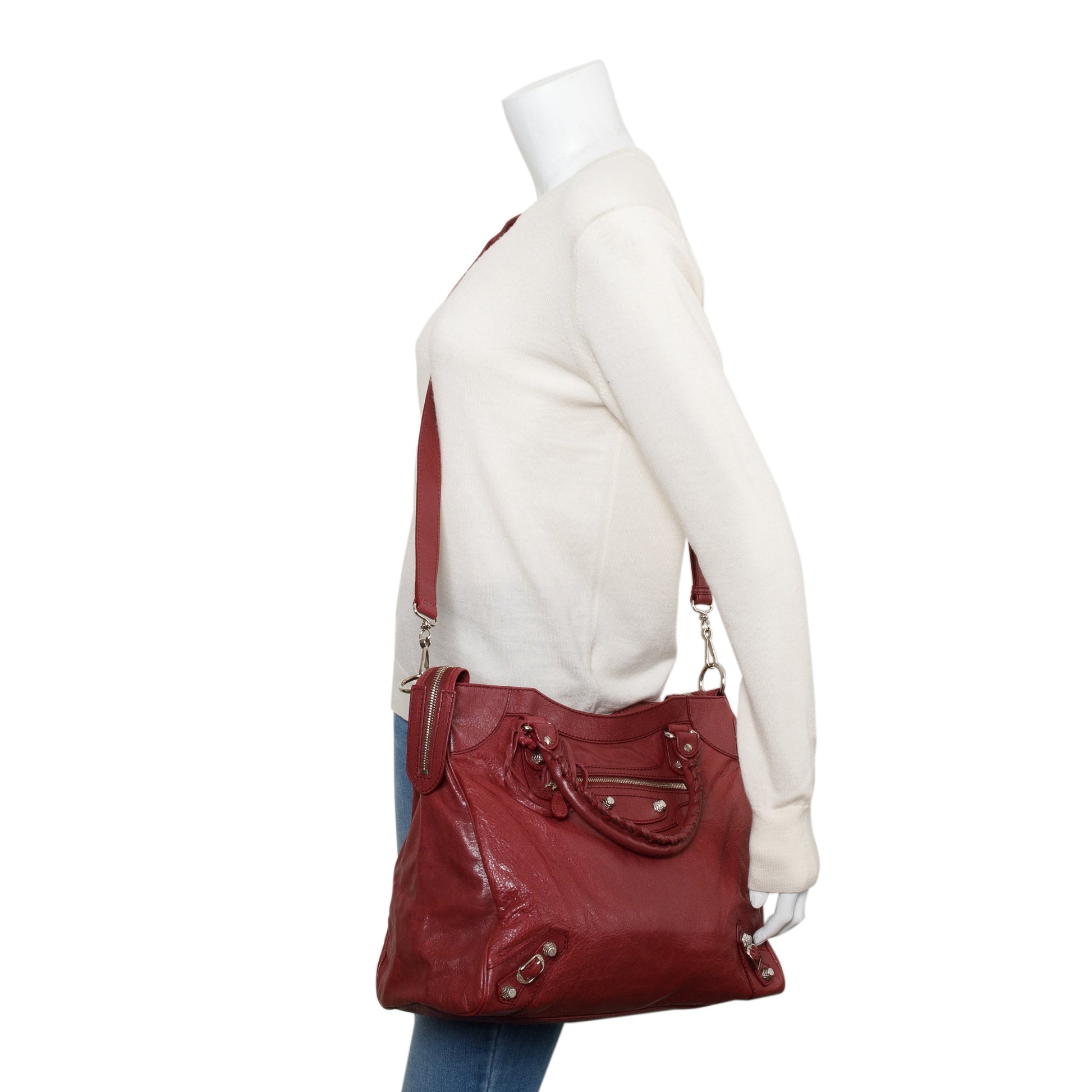 Balenciaga Burgundy Motocross Agneau Giant City Bag Leather Travel Bag
