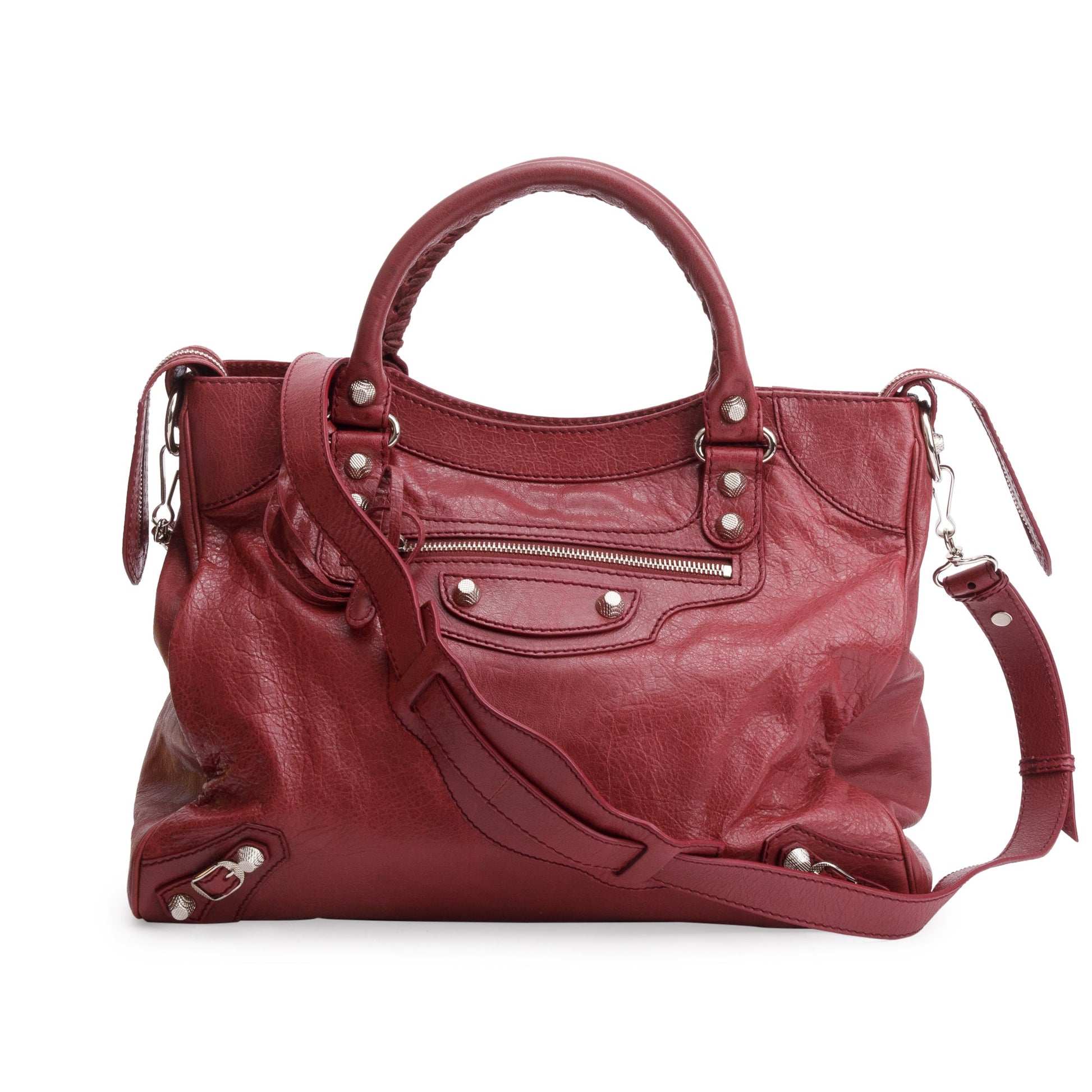 Balenciaga Burgundy Motocross Agneau Giant City Bag Leather Travel Bag