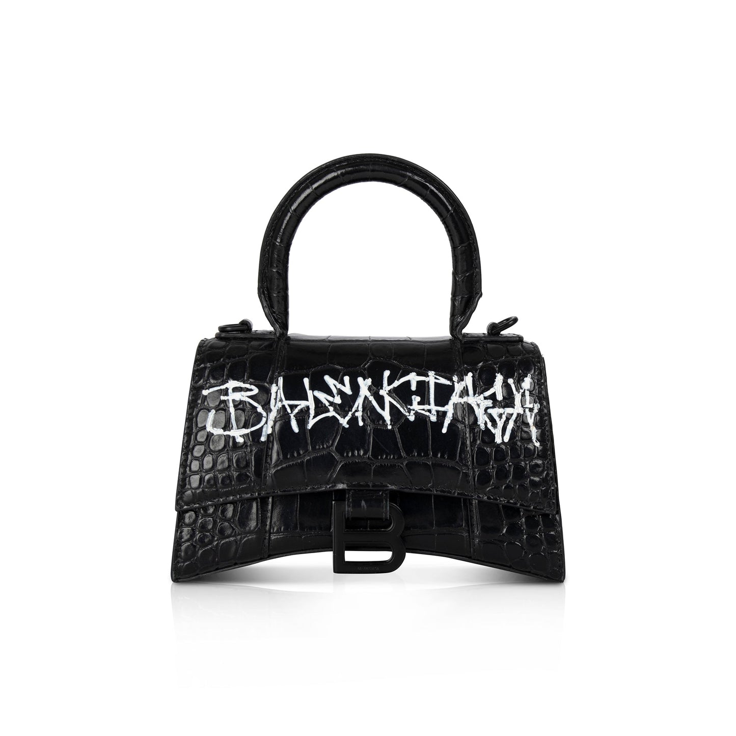 Balenciaga Croc Embossed Graffiti Hourglass Xs Top Handle Travel Bag