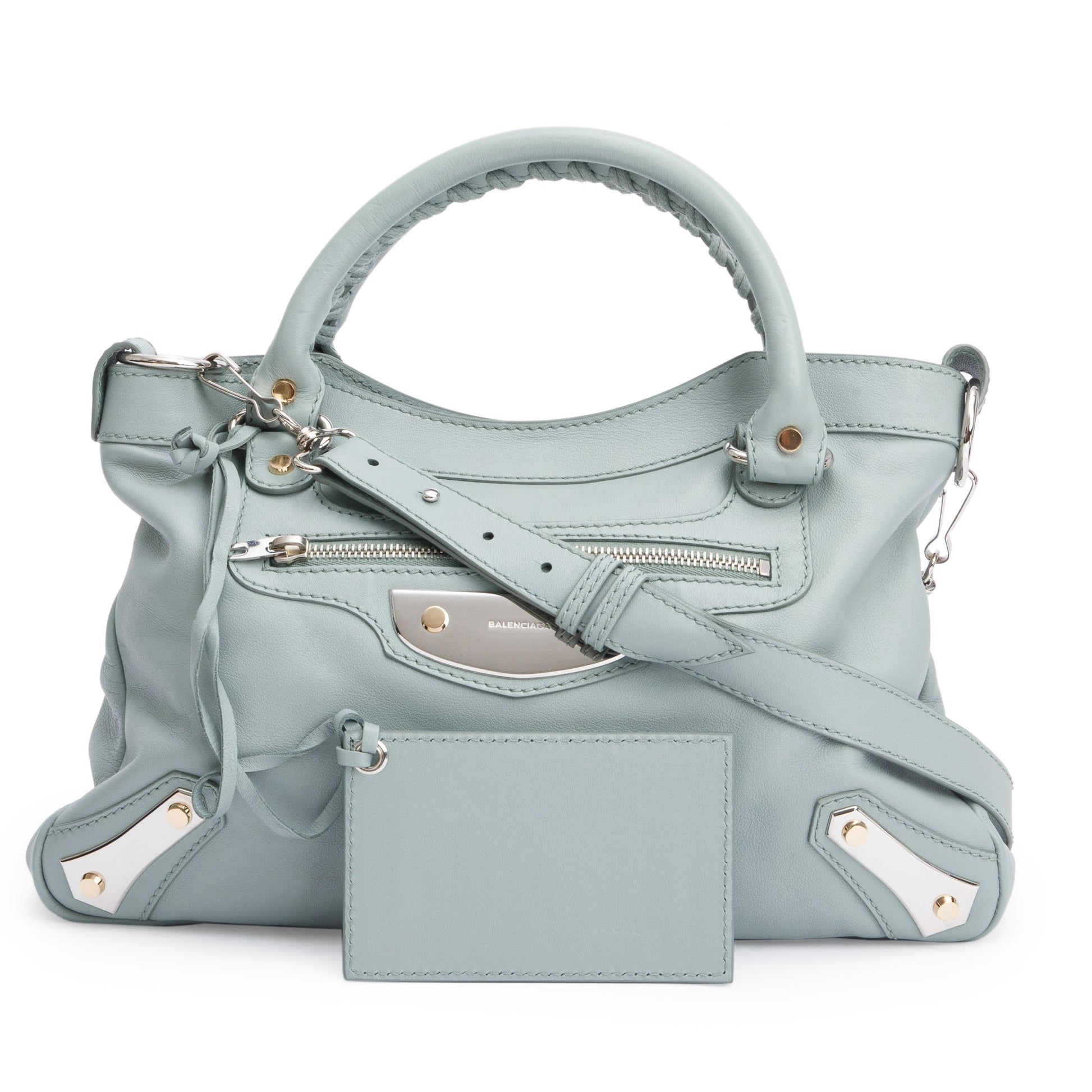 Balenciaga Town Metal Plate Flat Studs City Bag Green Shoes