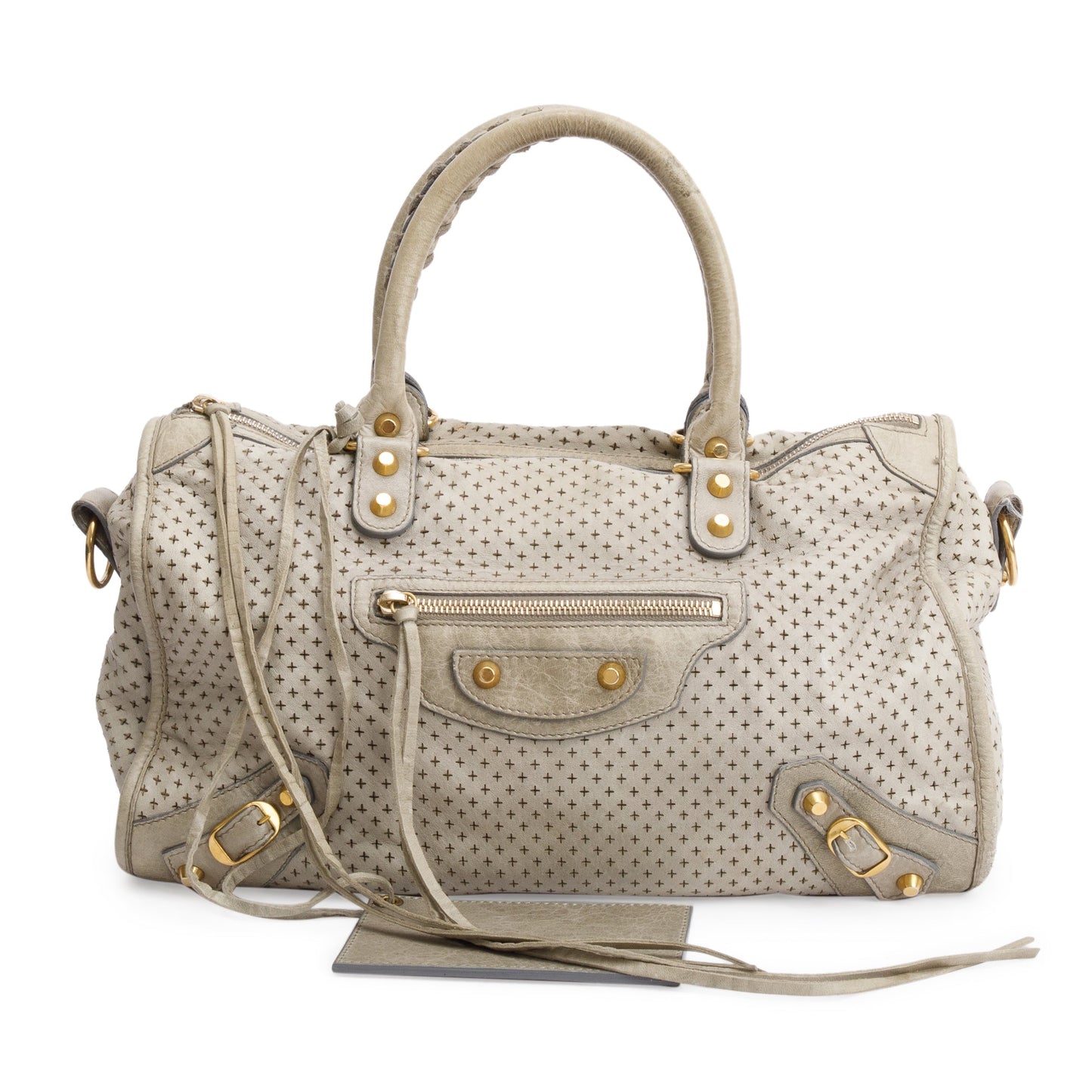 Balenciaga Grey Agneau Laser Cut Cross Classic City Leather Travel Bag