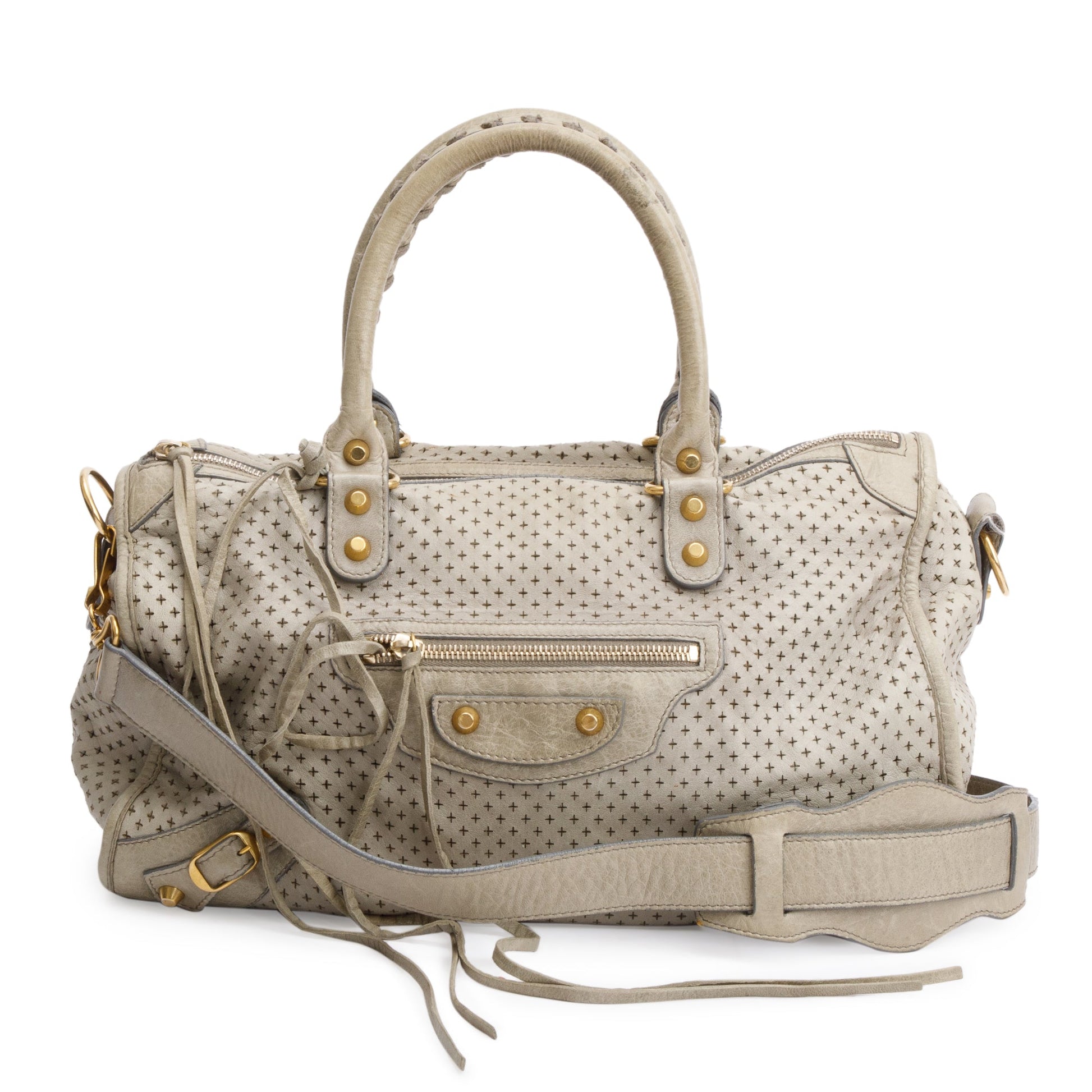 Balenciaga Grey Agneau Laser Cut Cross Classic City Leather Travel Bag
