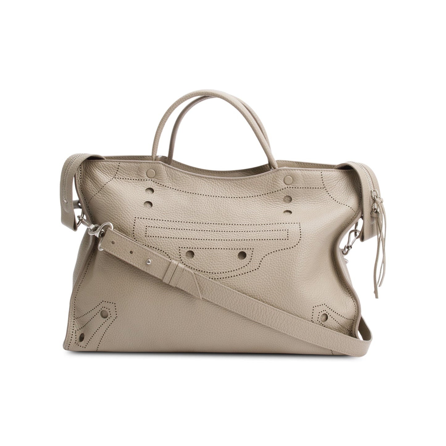 Balenciaga Grey Agneau Perforated Blackout City Bag Leather Travel Bag