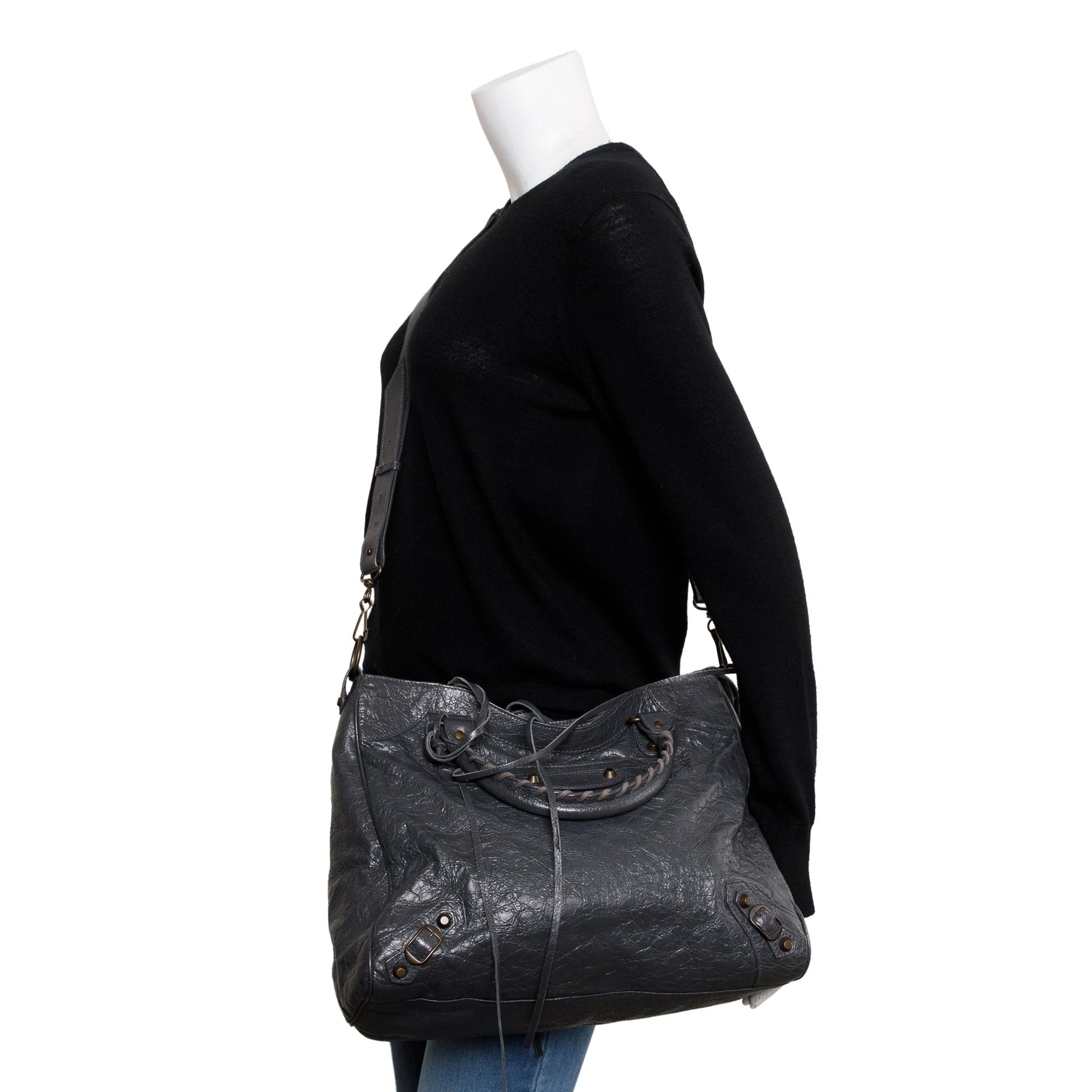Balenciaga Grey Agneu Motocross Classic City Velo Bag Leather Travel Bag