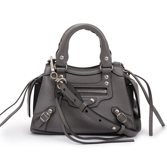 Balenciaga Grey Calfskin Nano Neo Classic Top Handle Leather Travel Bag