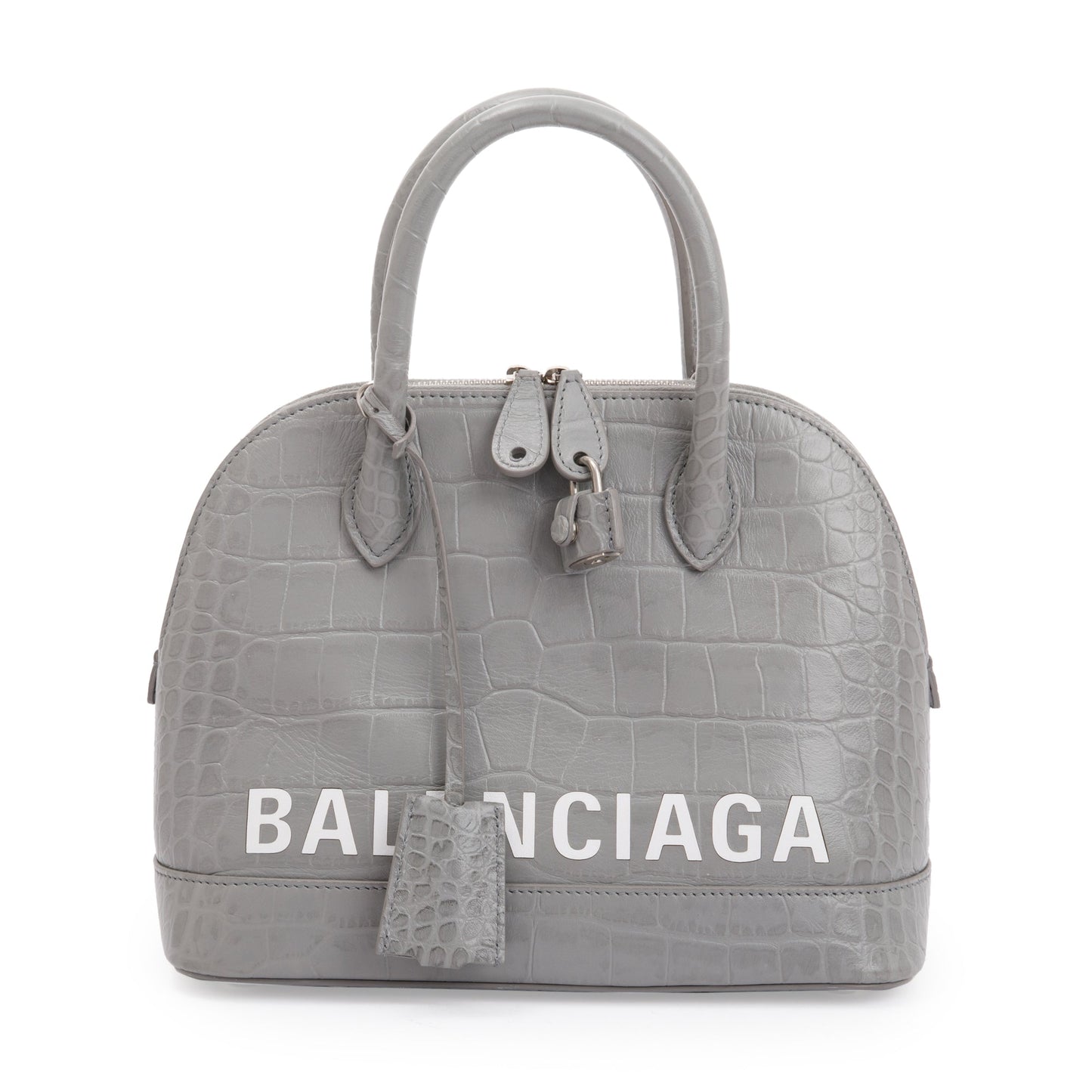 Balenciaga Grey Croc Embossed Ville Top Handle Bag Travel Bag