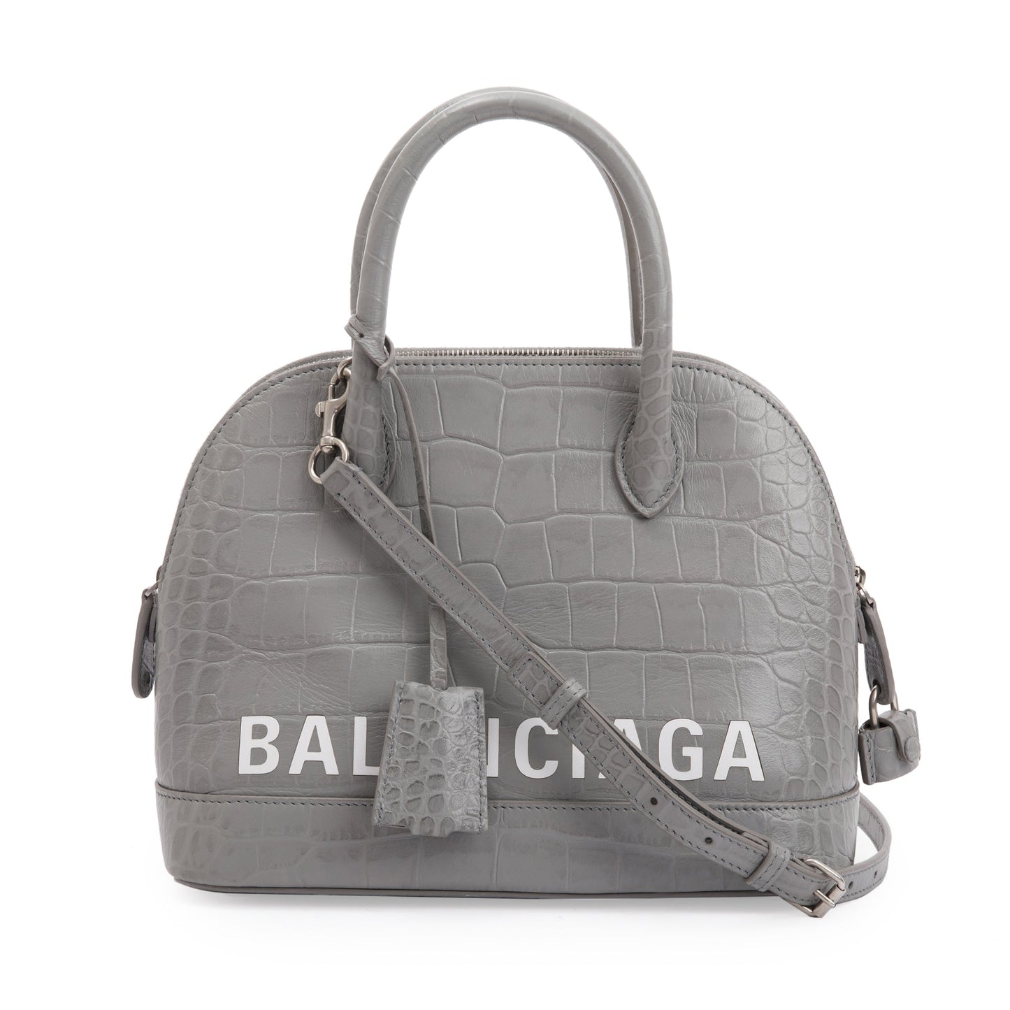 Balenciaga Grey Croc Embossed Ville Top Handle Bag Travel Bag